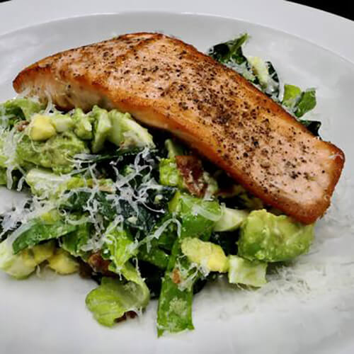 Caesar-Cobb Salad with Crispy Pan Seared Salmon
