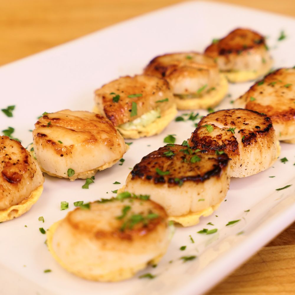 Parm & Pesto Seared Scallop Bites