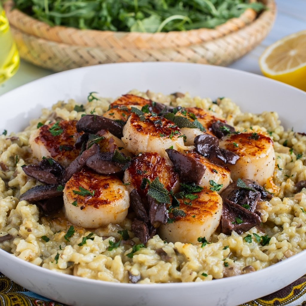 Seared Scallops with Mushroom Risotto