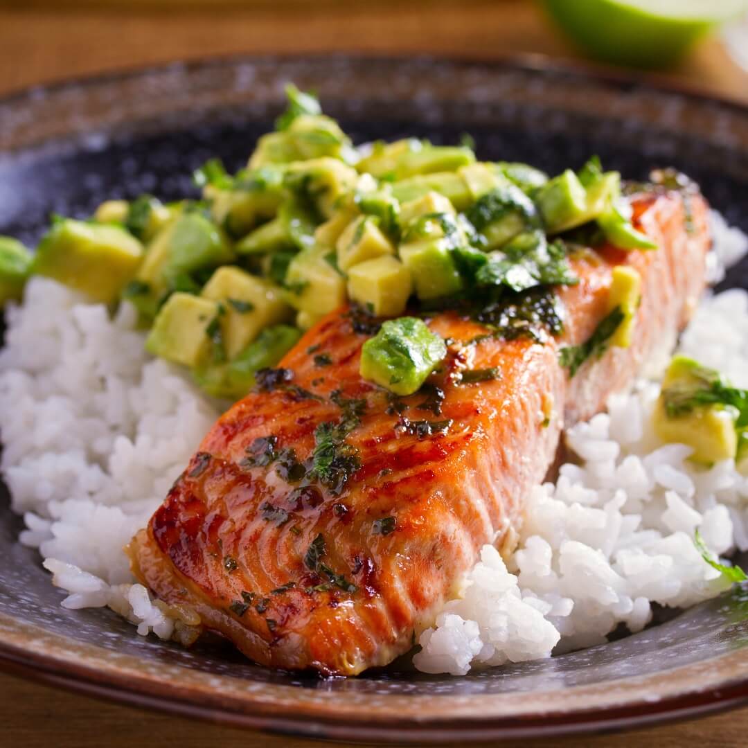 fresh salmon portions on a white background