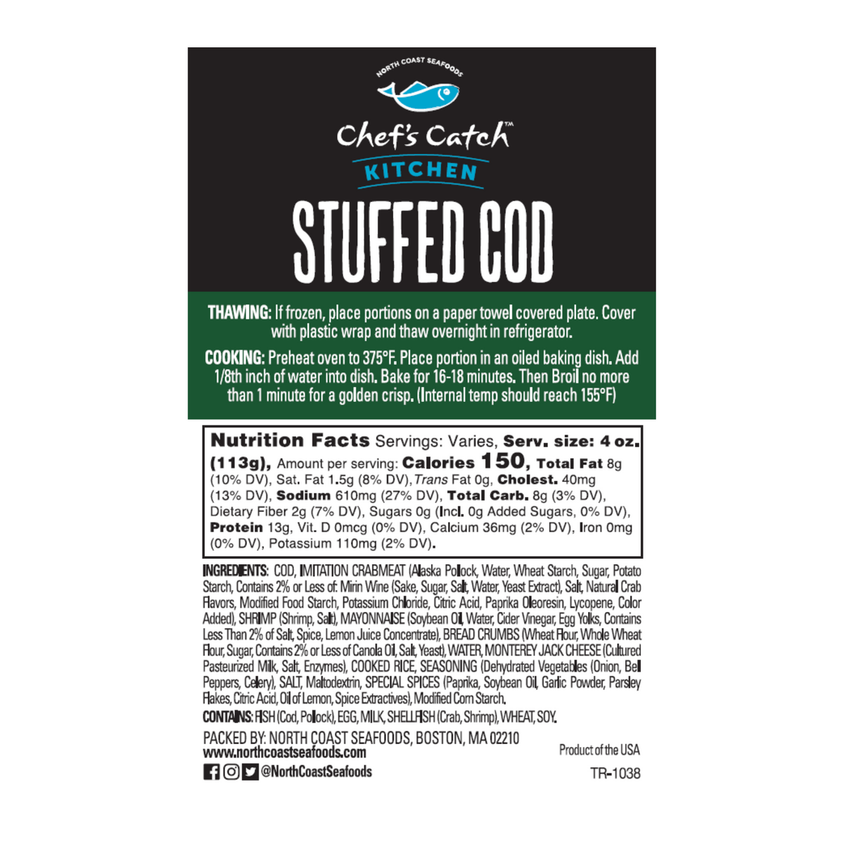 stuffed cod recipe cooking instructions nutrition and ingredients panel