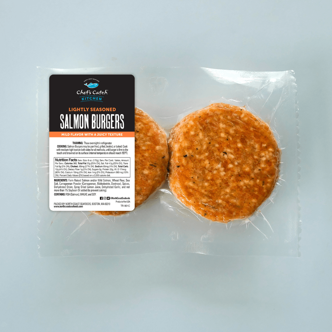 salmon burgers in packaging