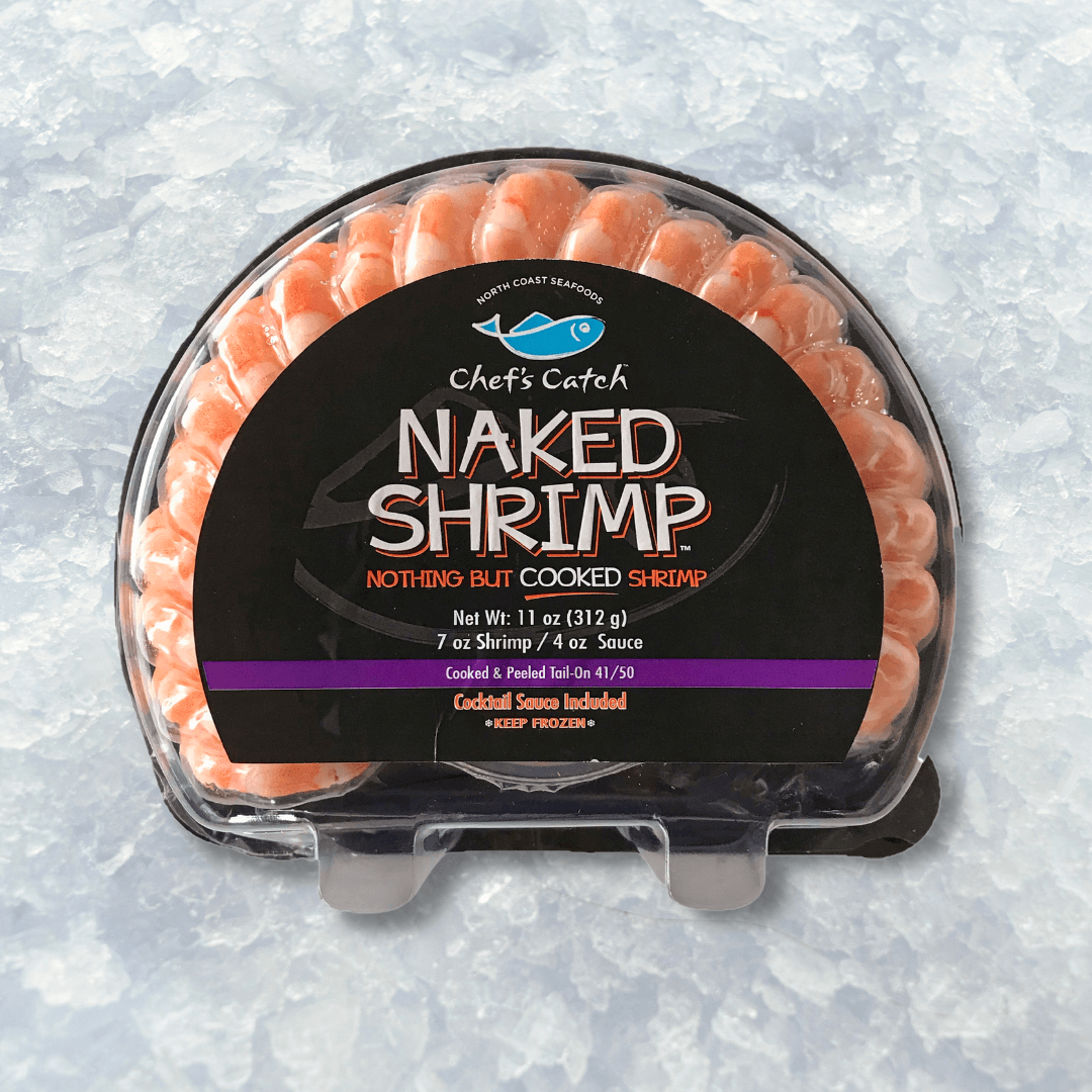 half shrimp ring on a bed of ice
