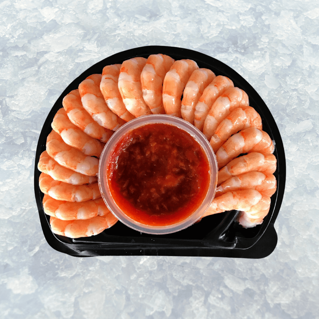 half shrimp ring on a bed of ice