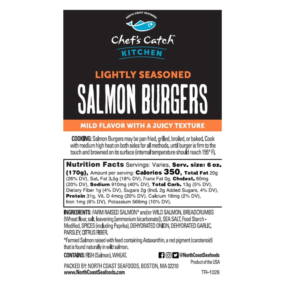 lightly seasoned frozen salmon burger nutrition label