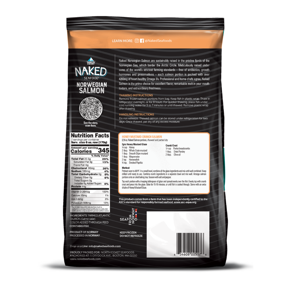 Norwegian salmon frozen seafood brand back of bag