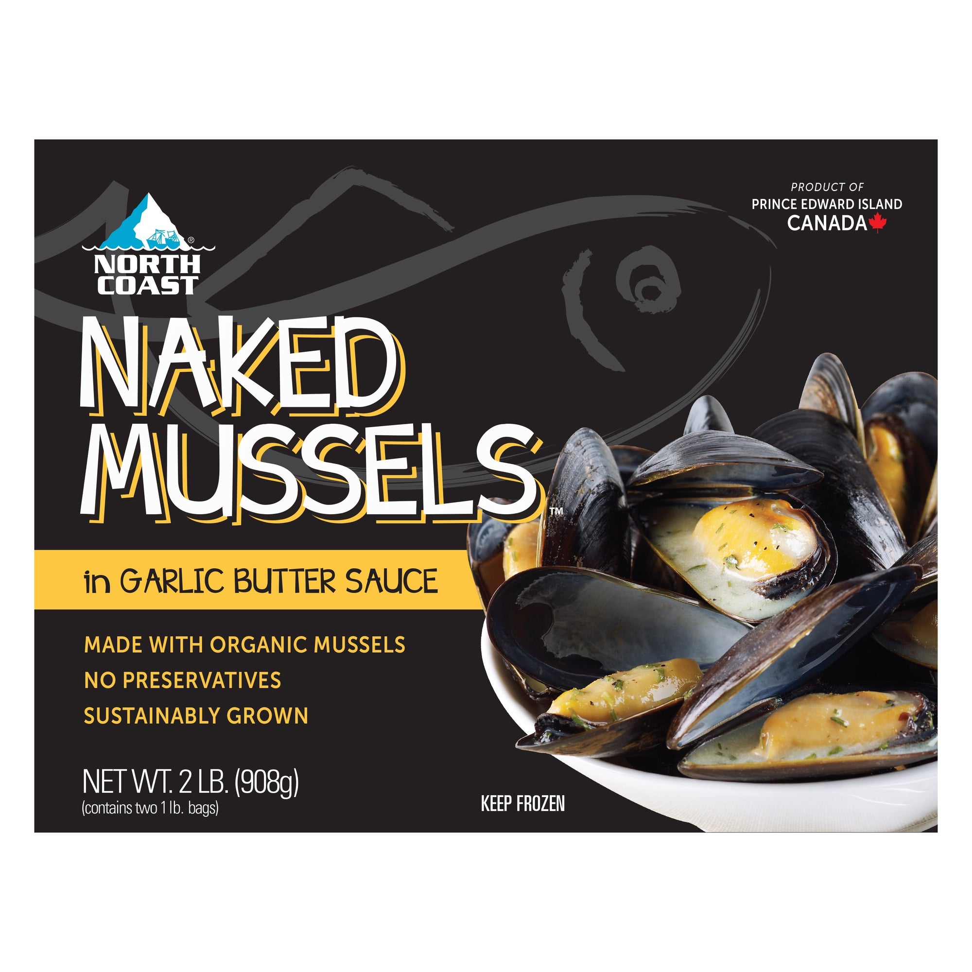 garlic butter pei mussels in a white bowl