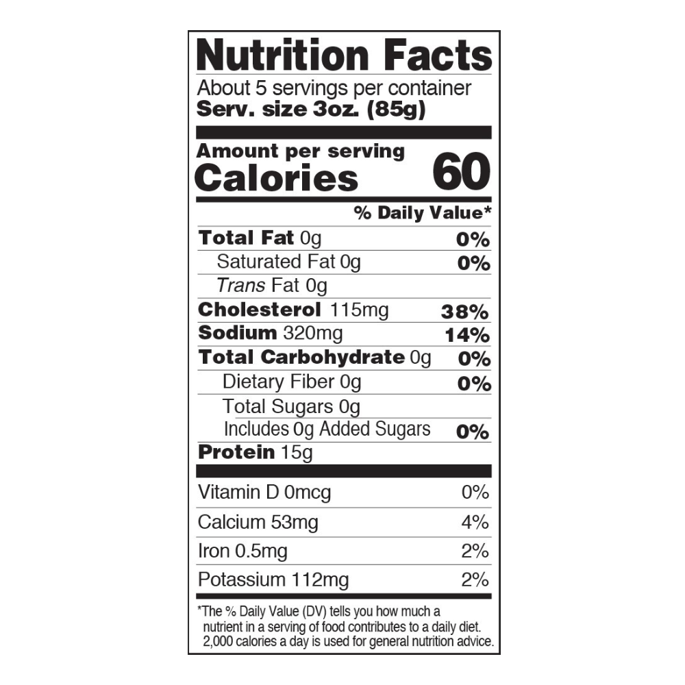 cooked shrimp nutrition panel