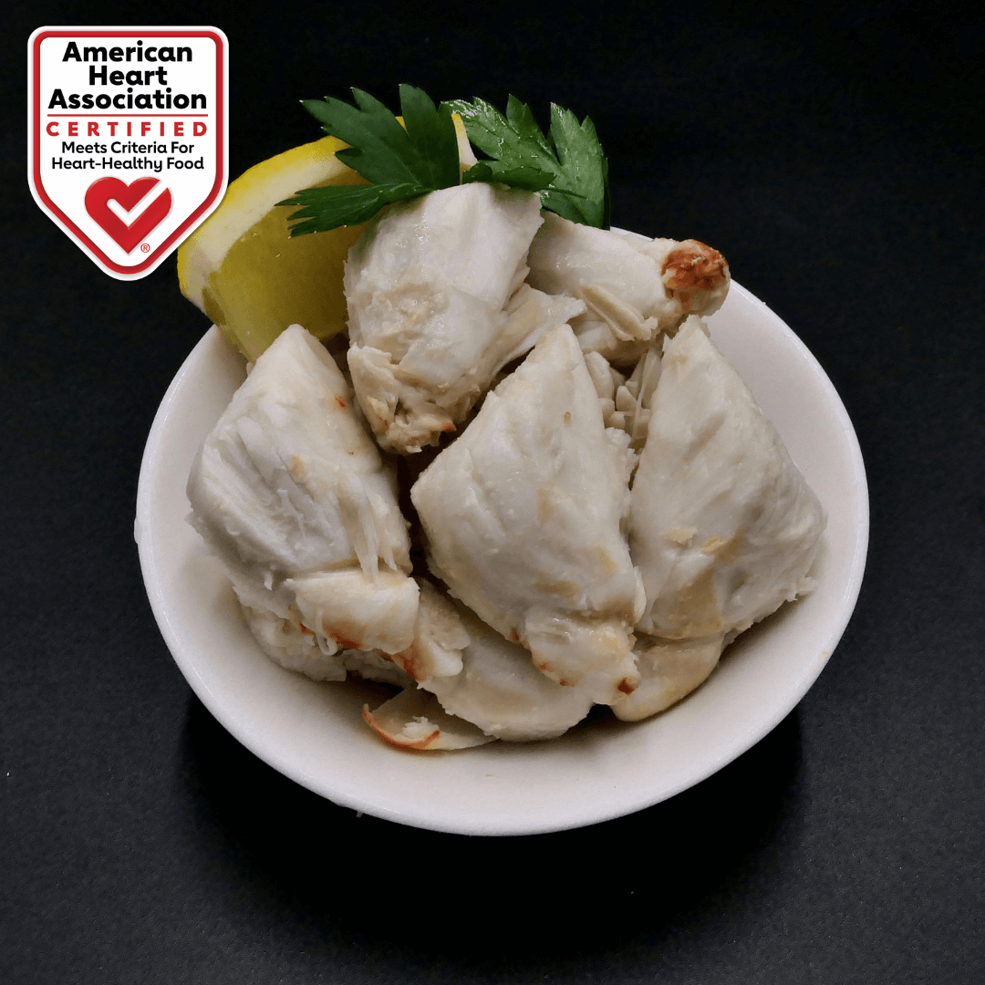 colossal lump crab meat with American heart association heart healthy logo