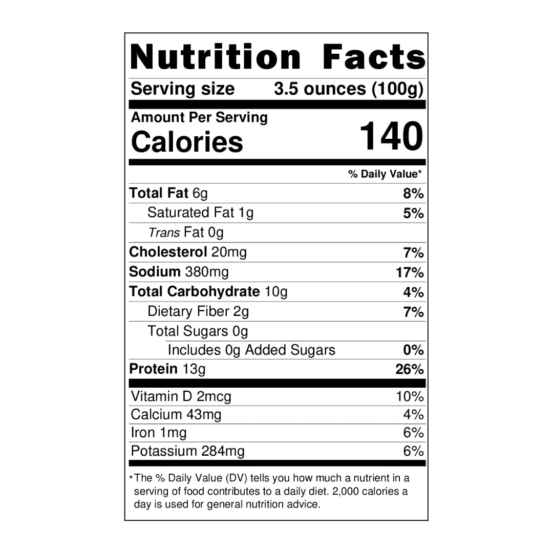 nutrition panel for salmon kelp burgers