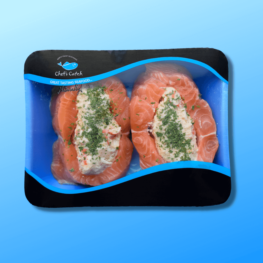north coast seafoods stuffed salmon in a tray pack